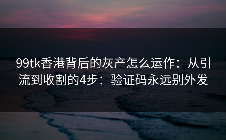 99tk香港背后的灰产怎么运作：从引流到收割的4步：验证码永远别外发